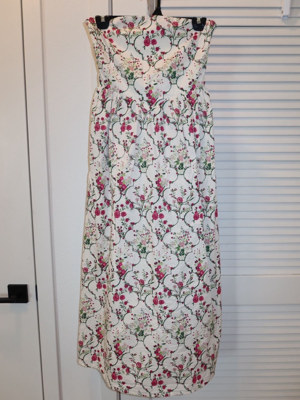 Jessica Simpson White Floral Strapless Maxi Dress with Pink & Green Print